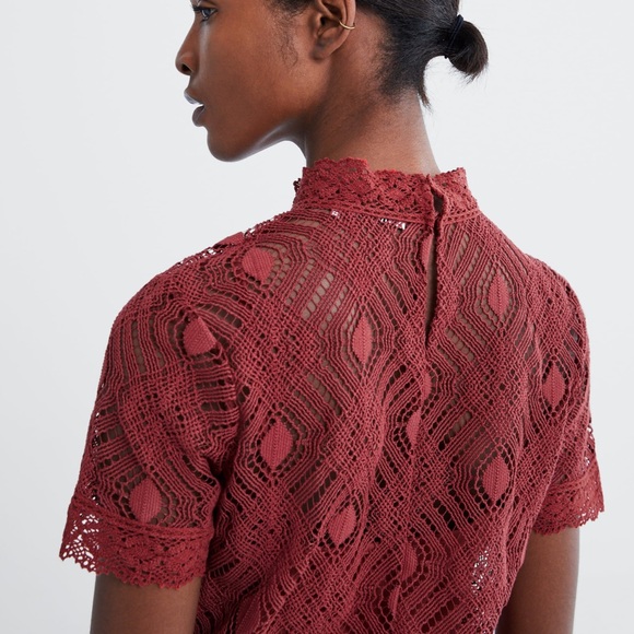 Crochet Lace High Collar Shirt w/ Lining - Picture 6 of 8